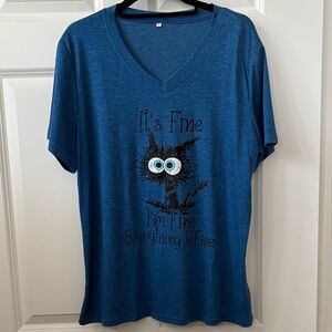 Blue V-Neck T-Shirt women’s XL Everything is Fine